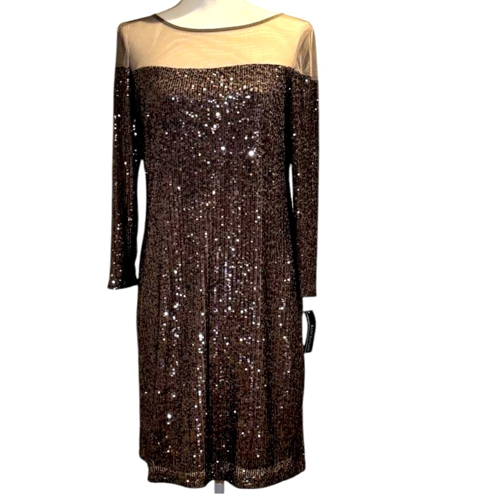 Petite long sleeve knee-length sequin dress